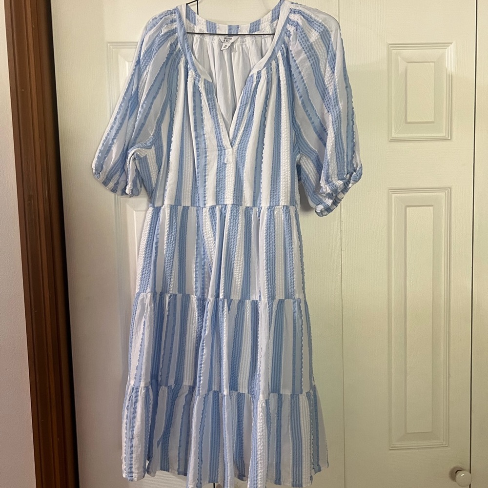 Crown & Ivy Blue and White Striped Midi Dress